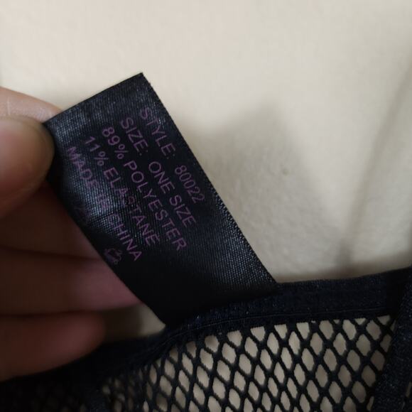 Music Legs Black Fishnet Bodysuit with Lace and Floral Embroidery OS - Picture 12 of 12